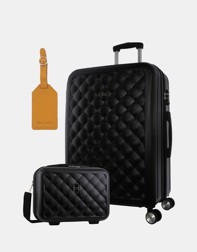 Pierre Cardin - Pierre Cardin Metro Medium Hard Shell with Mini Beauty Case Set + Leather Tag