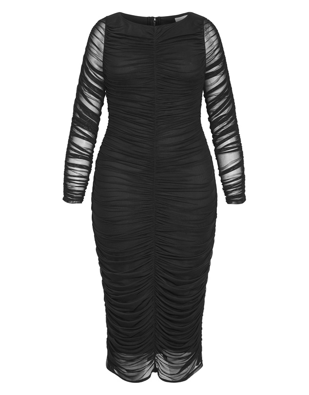 City Chic - Plus size Halo Long Sleeve Midi Dress - black