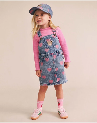 Huxbaby - Dreamy Denim Hearts Pinafore Dress - Babies-Kids