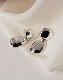 Najo - Double Pebblet Silver Stud Earrings