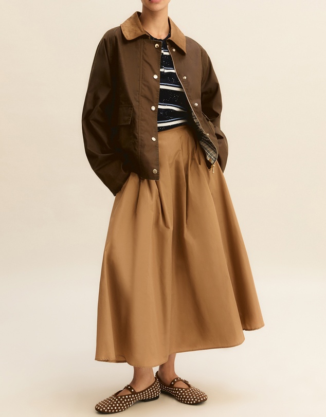 Emme - Camel Taffeta Midi Skirt