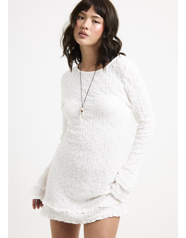 Subtitled - Kerala Frilled Knit Long Safe Mini Dress