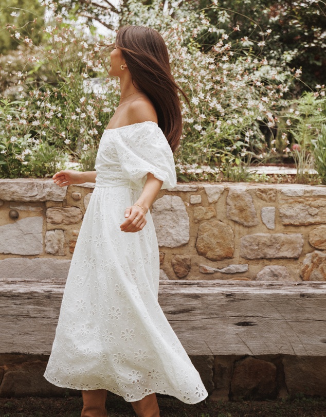 Petal & Pup - Clo Puff Sleeve Midi Dress - White Broderie