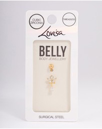 Lovisa - Gold Plated Surgical Steel Cubic Zirconia Flower Pear Threadless Belly Bar