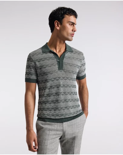 Calibre - Two-Tone Geometric Jacquard Polo Fern