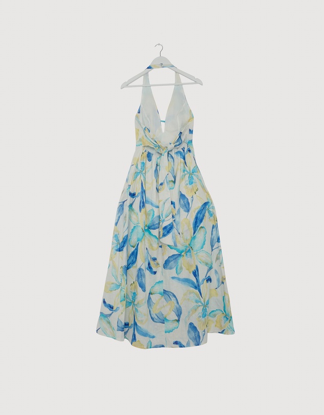 Revibe - Repaired AERE Kira Linen Halter Midi Dress - AU 8