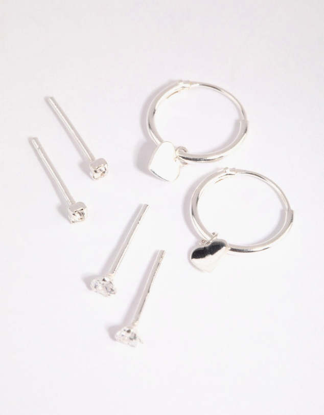Lovisa - Sterling Silver Heart Stud & Hoop Earrings