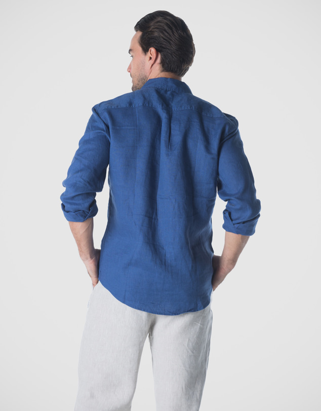Coast Clothing - Long Sleeve Linen Shirt: Indigo Blue