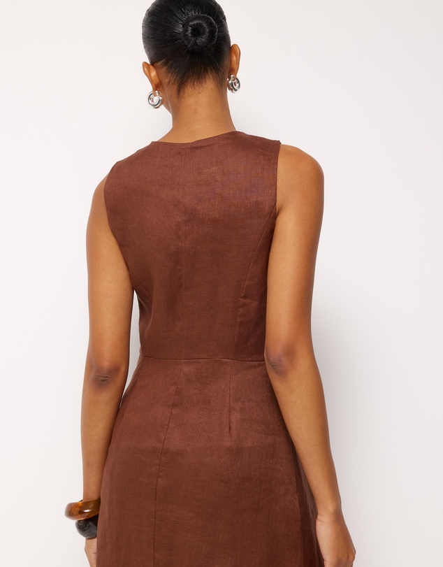 AERE - Cari Bead Detail Linen Midi Dress