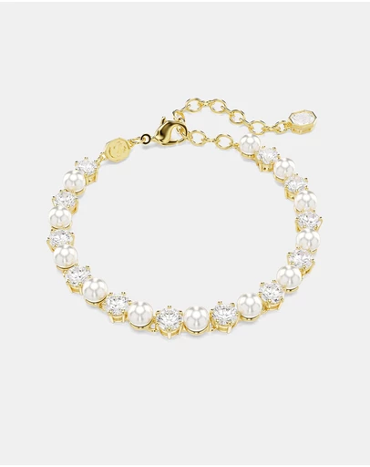 Swarovski - Matrix Tennis Bracelet, Crystal Pearl, Round Cut, White, Gold-tone Plated