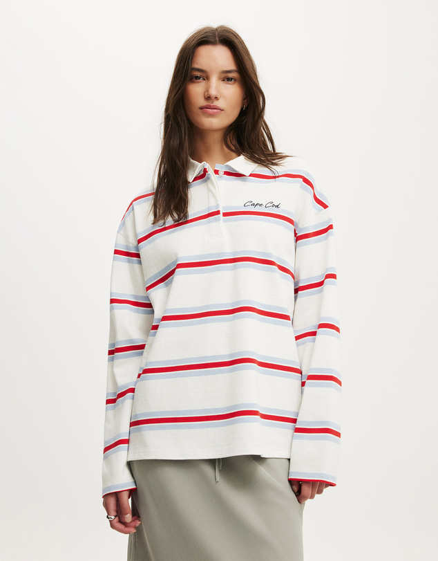 Cotton On - Oversized Long Sleeve Graphic Polo