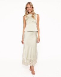 Petal & Pup - Alira Lace Trim Midi Skirt - Sage
