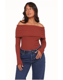 Petal & Pup - Sirmione Off Shoulder Pointelle Top - Burgundy