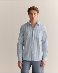 Trenery - Cotton Poplin Multi Stripe Shirt in Chalk Blue