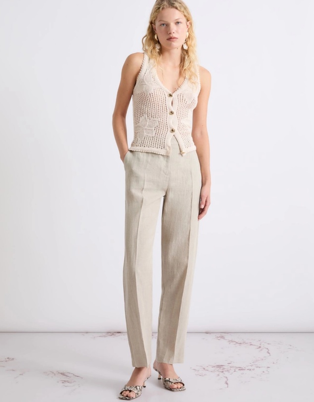 Marella - Linen Tapered Pleat-Front Pants
