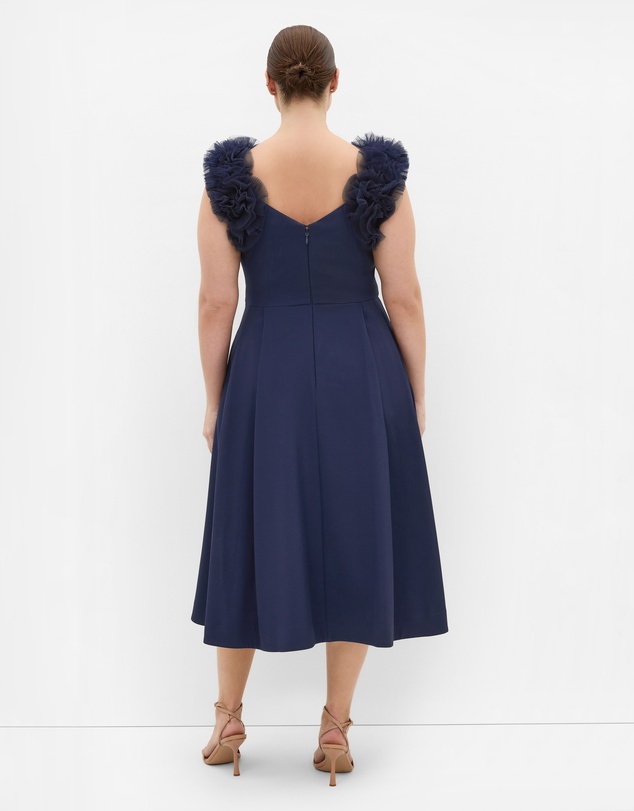 City Chic - Plus size Roselyn Ruffle Tulle Midi Dress - navy