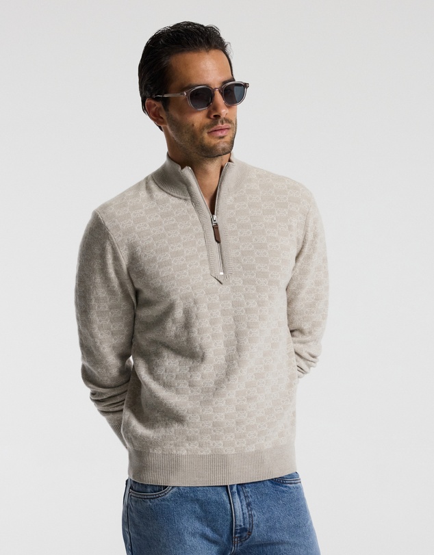 Calibre - Quarter Zip Monogram Jacquard Sweater Stone