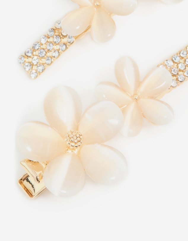 Lovisa - Gold Diamante Pave Double Flower Hair Clips 2-Pack