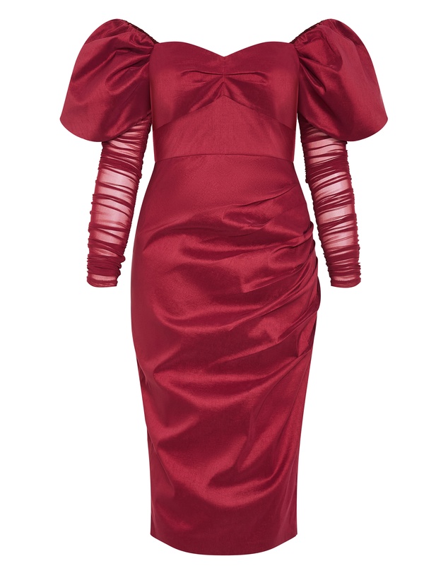 City Chic - Plus size Valentine Off Shoulder Dress - crimson