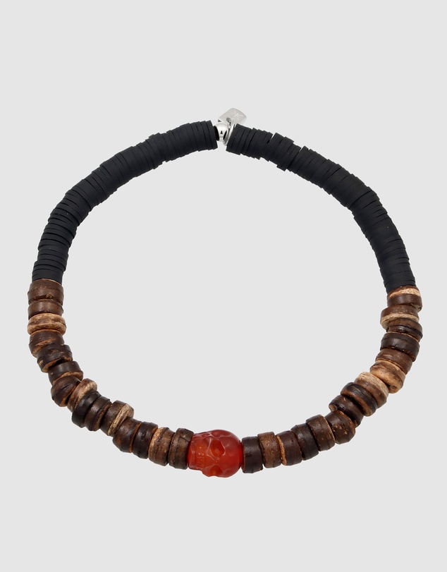 Kuzzoi - ICONIC EXCLUSIVE - Cornelian Skull Bead Bracelet in 925 Silver