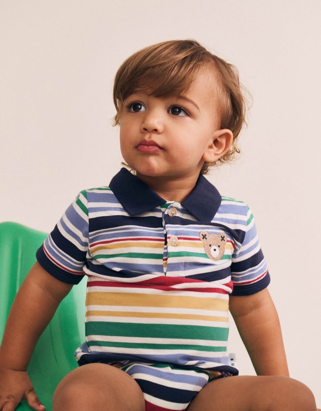 Huxbaby - Rainbow Stripe Polo Romper - Babies