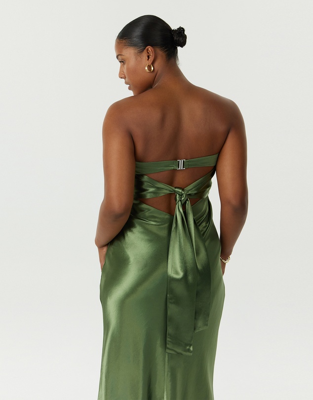 Third Form - Satin Tie Back Strapless Midi Dress