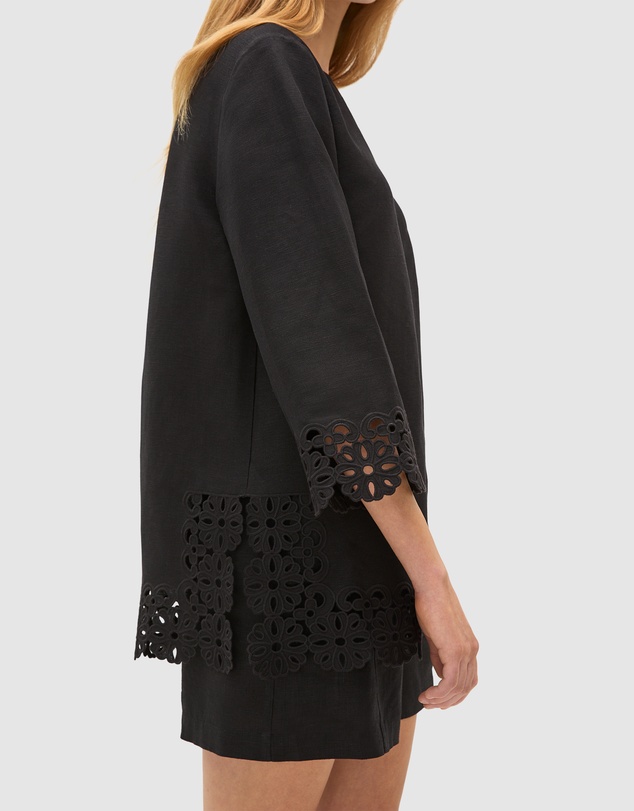 Seed Heritage - Linen Blend Cutwork Boxy Top