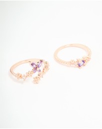 Lovisa - Rose Gold Cubic Zirconia Dainty Butterfly Rings 2-Pack