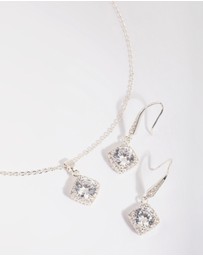 Lovisa - Silver Square Cut Cubic Zirconia Necklace & Earrings Set