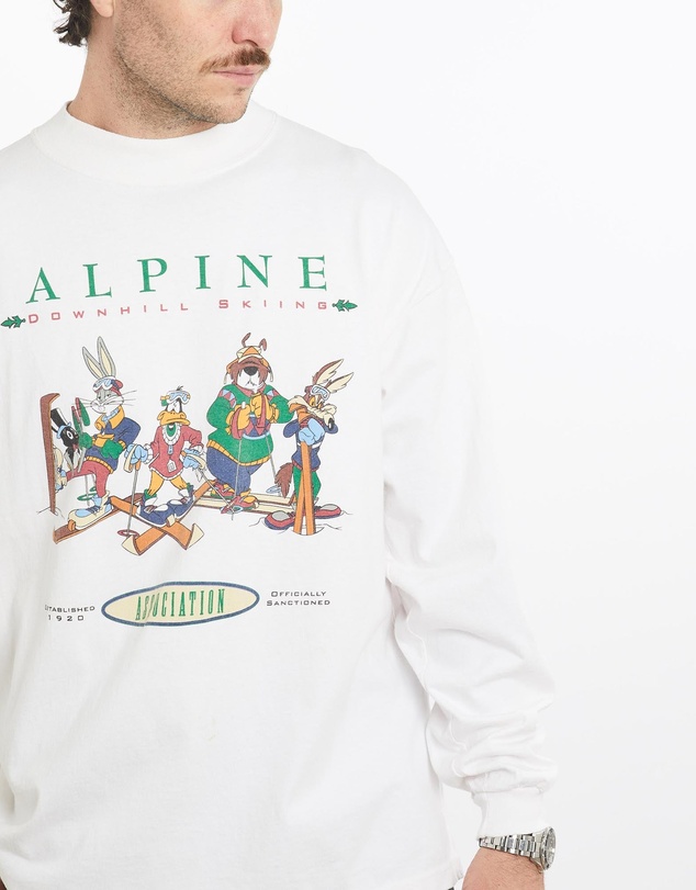 Vintage by The Real Deal - Pre Loved - Vintage 1991 Luney Tunes Skiing Long Sleeve Tee