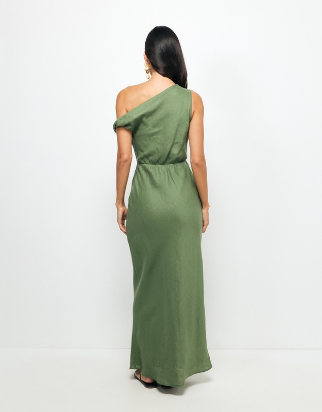 AERE - Fia Linen Draped Off Shoulder Maxi Dress