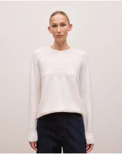 Trenery - Alpaca Merino Cable Yoke Knit in Marshmallow