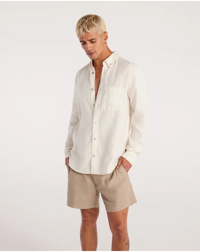Calibre - Washed Linen Button Down Shirt Cream