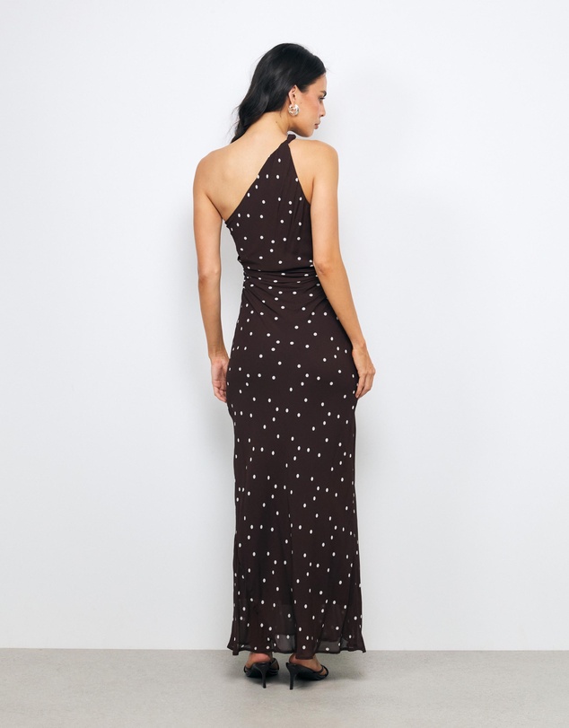 AERE - Eris Polka Dot One Shoulder Midi Dress