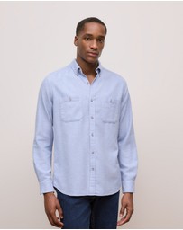 Trenery - Brushed Cotton Melange Shirt in Steel Blue