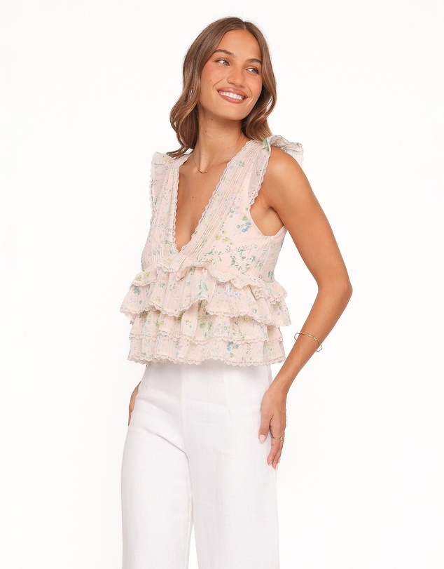 Petal & Pup - Yana Ruffle Top - Pastel Pink Floral