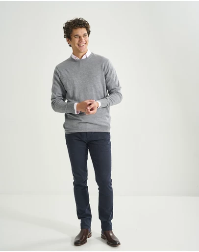 3 Wise Men - 3 Wise Men Driver Crew Neck Merino Knit - Grey Marle