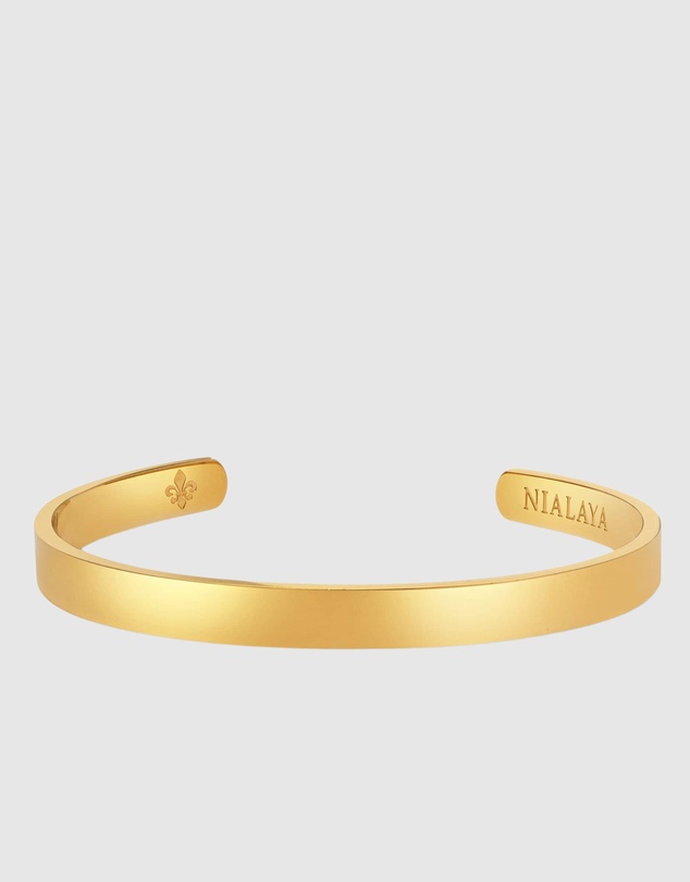 Nialaya Jewellery - Men's Gold Open Cuff Bangle