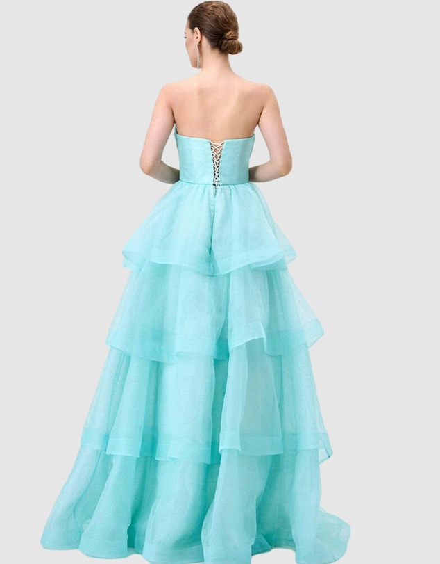 Bariano - Mint Tiff Strapless Tiered Ball Gown