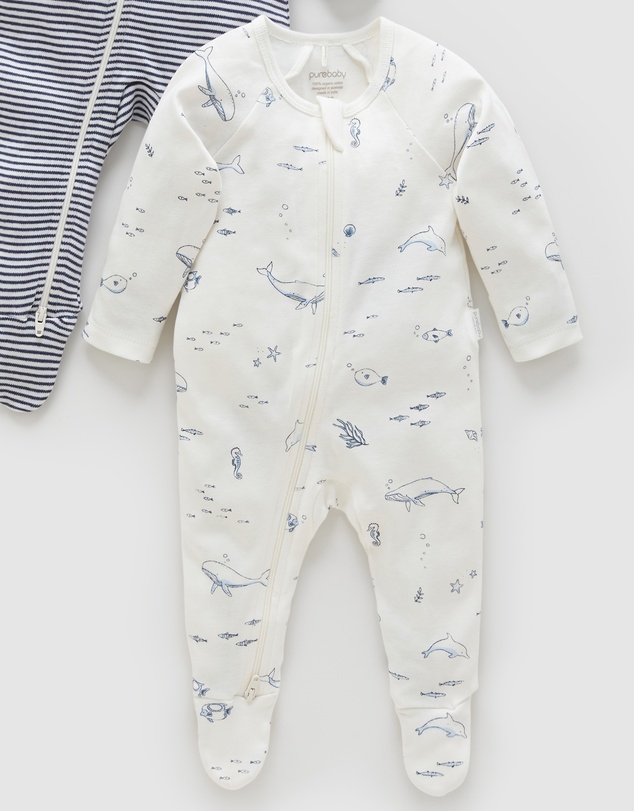 Purebaby - 2 Pack Zip Growsuit-Babies