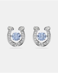 Swarovski - Symbolica Stud Earrings, Round Cut, Pav, Horseshoe, Blue, Rhodium Plated