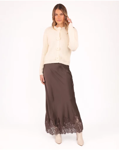 Petal & Pup - Alira Lace Trim Midi Skirt - Brown