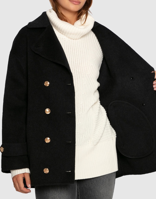 Belle & Bloom - Right and Forward Double Breasted Wool Blend Pea Coat