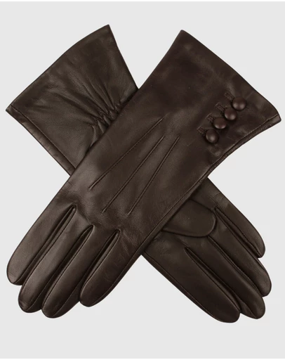 DENTS - Touchscreen 3 Point Silk-Lined Leather Gloves with Buttons