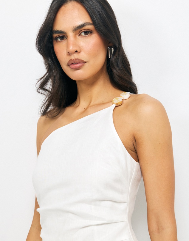 AERE - Fleur Asymmetric One Shoulder Bead Top