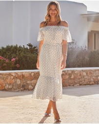 Sosandar - Spot Print Bardot Tiered Maxi Dress