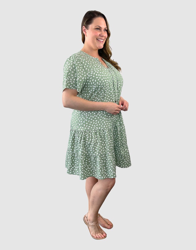 Love Your Wardrobe - Sage Print Drop Waist Dress