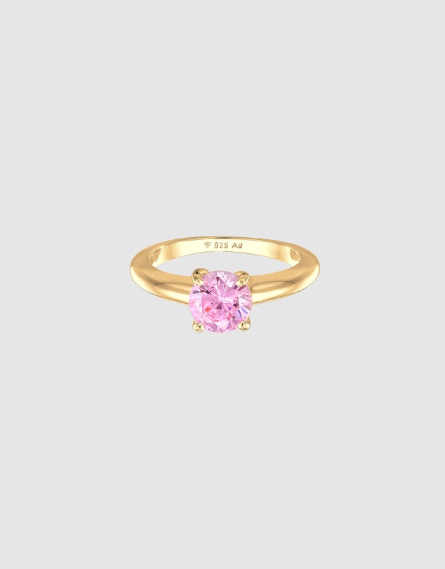 Elli Jewelry - Pink Zirconia Solitaire Ring in Gold-Plated 925 Silver