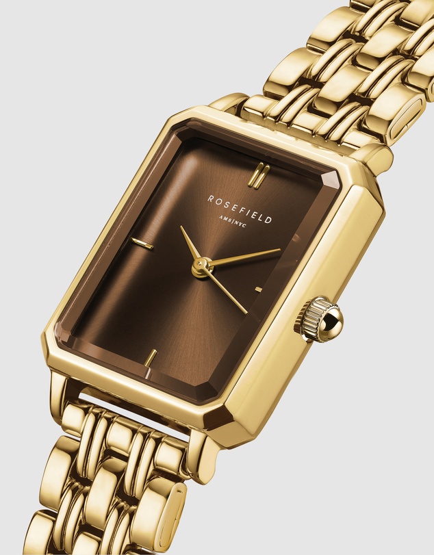 Rosefield - Octagon XS Chocolate Brown Dial Gold-Tone Bracelet Watch