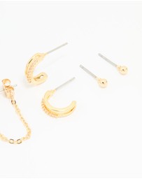 Lovisa - Gold Plated Brass Cubic Zirconia Heart & Chunky Huggie Earrings 4-Pack